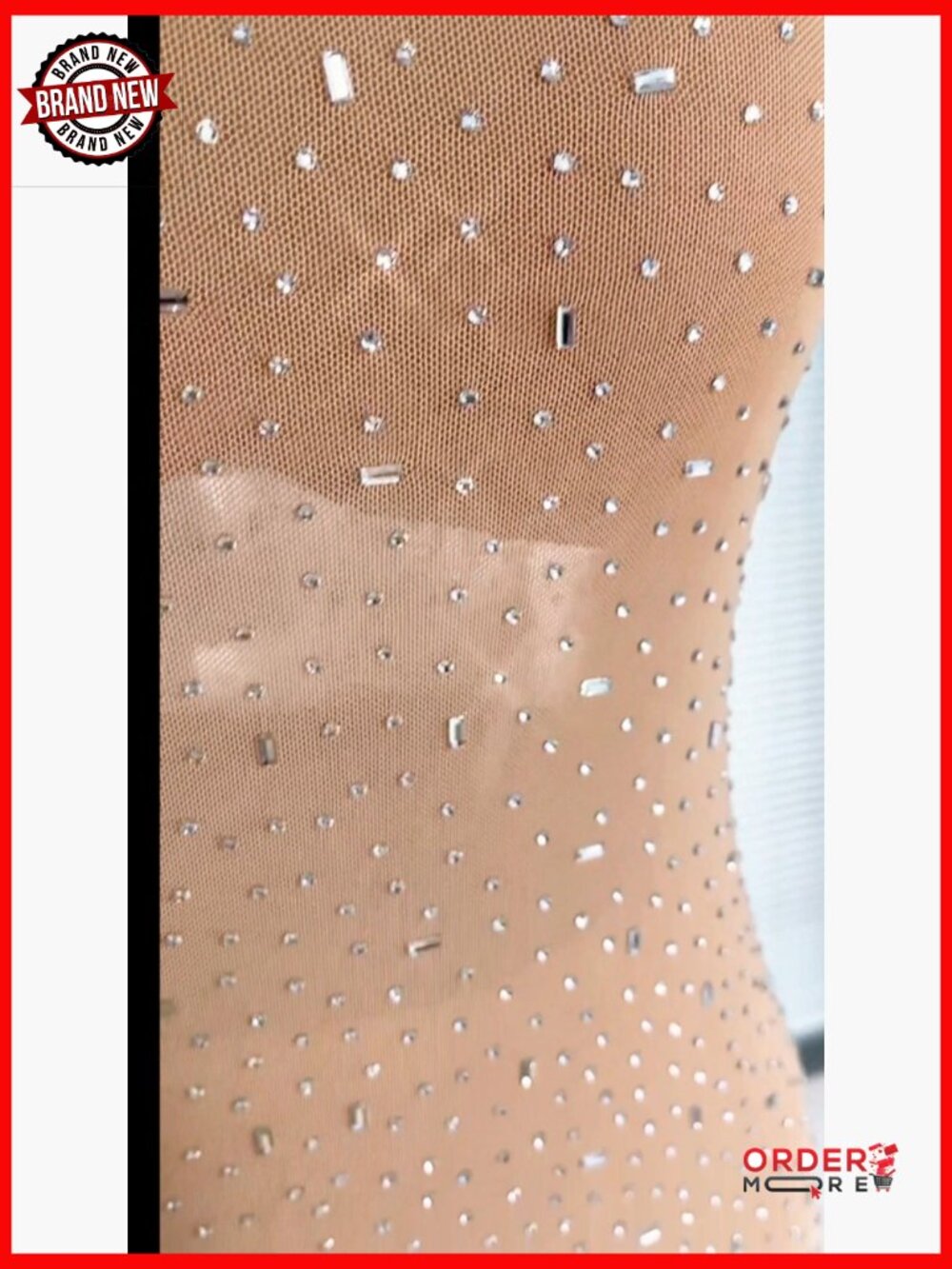 Sheer Mesh Mini Dress with Rhinestones for Night Out Party - Picture 7 of 7